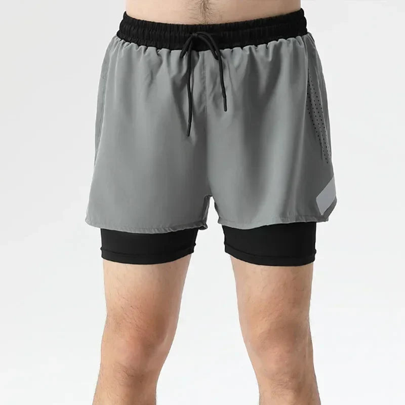 Product Image for WW | 2 in 1 Herren Doppel Shorts Strand Sweatshorts Mit Tasche Für Wandern, Marathon & Leichtathletik Redison, Grau / 2XL