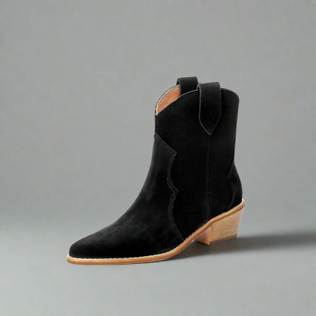 Product Image for WW | Rindsleder Damen Wildleder Damen Stiefel Mit Absatz, Schwarz ohne Fell / 39