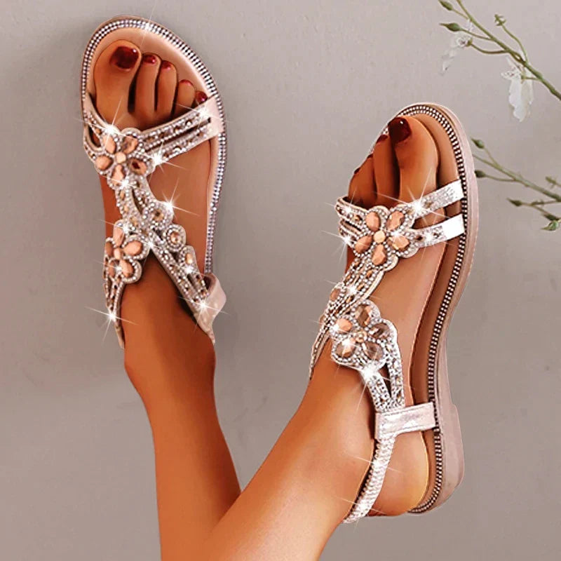 Product Image for WW | Frauen Sandalen Strass Offene Zehe Mode Frauen Schuhe Einfarbig Sommer Offene Zehe Strand Sandalen Rutschfeste Schuhe Damen, Gold / 35