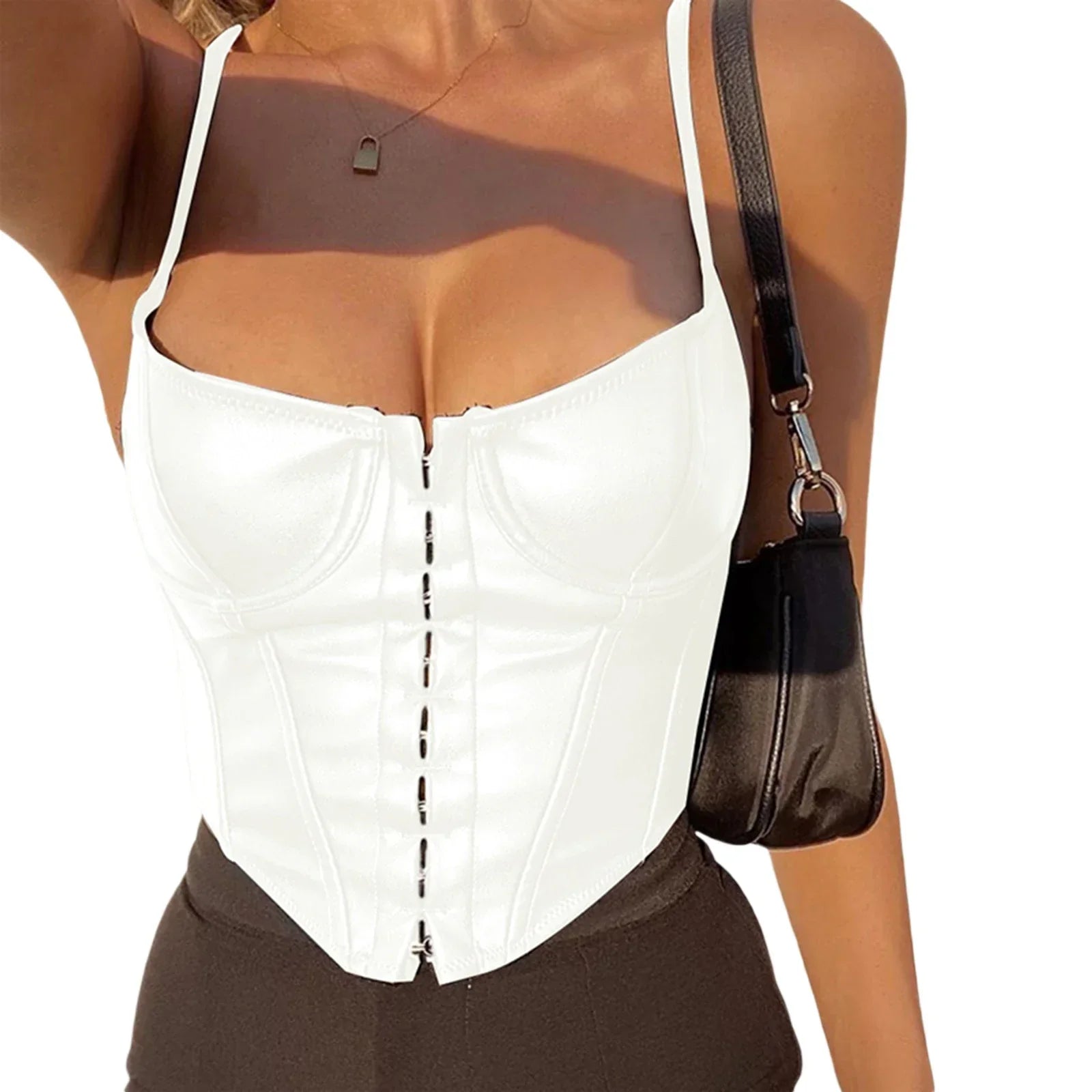 Product Image for WW | Korsett Pu Leder Bustier Crop Top, WEISS / S