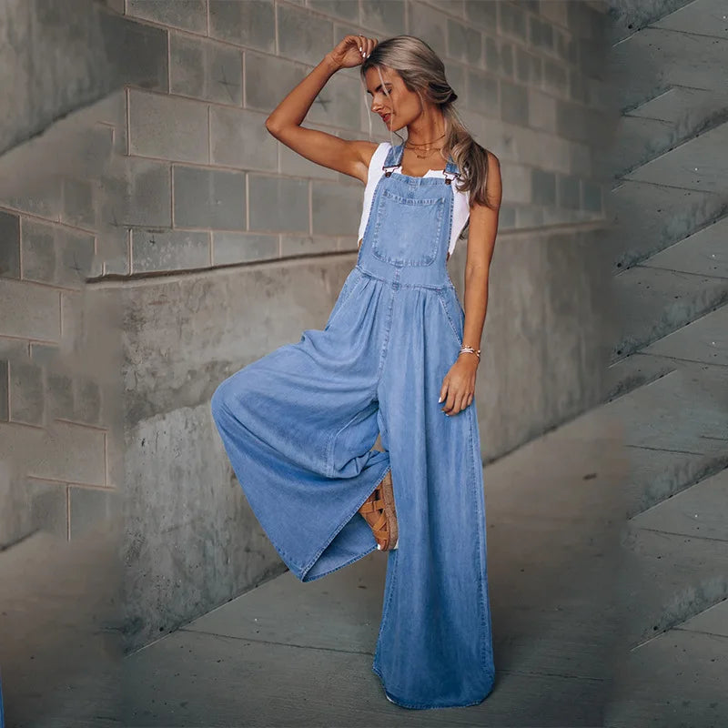 Product Image for WW | Fashion Denim Overall Frau Jumpsuit mit Tasche Damen Frühlingsmode Lockere Jeans Romper Frauen Lässiger Playsuit, TIEF BLAU / XL