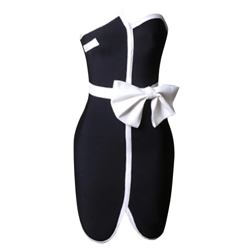 Product Image for WW | Frauen Patchwork Mini Bandage Schwarz Schleife Strapless Bodycon Sommer Sexy Elegant Club Berühmtheit Abend Party Kleider, schwarz / XS