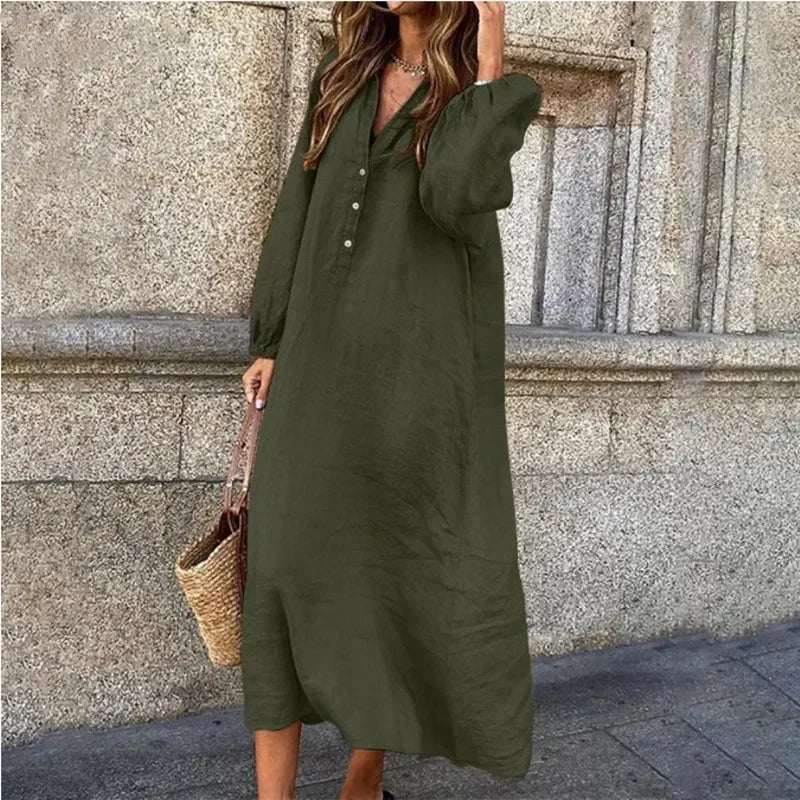 Product Image for WW | Weinlese Langarm Leinenkleid, Armeegrün / M