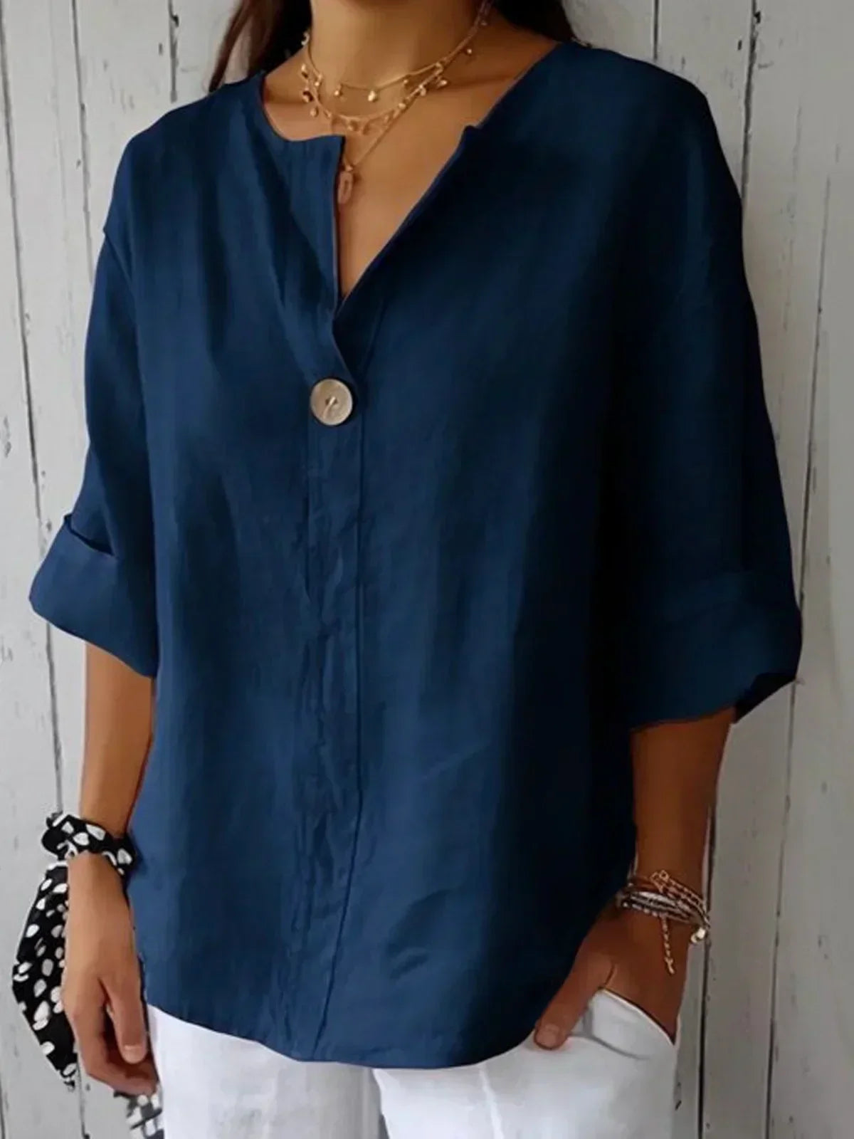 Product Image for WW | Lässige V-Ausschnitt Bluse, Marineblau / L (12-14)