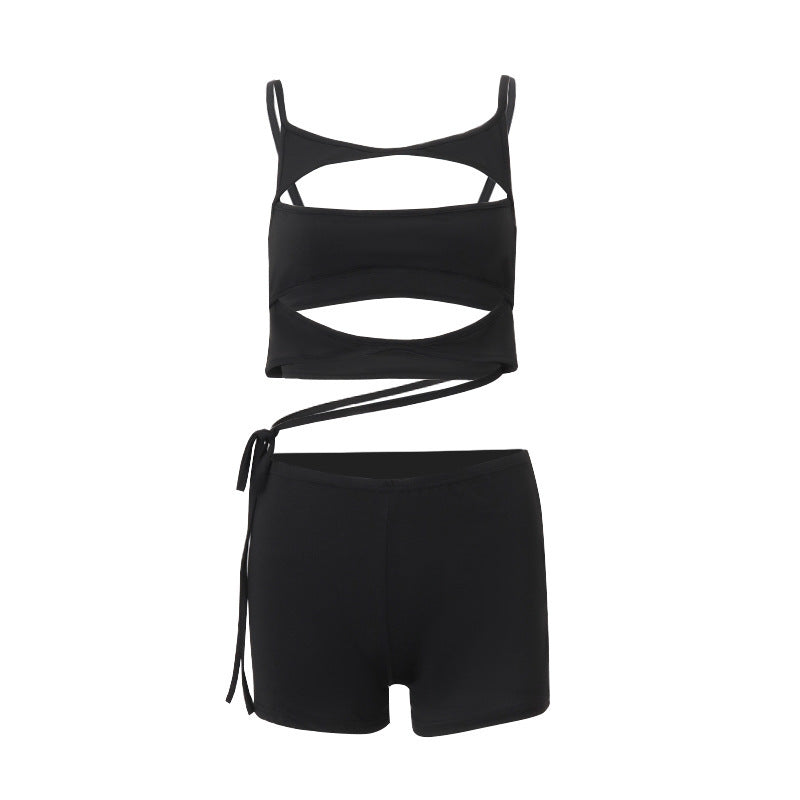 Product Image for WW | Cutout enge Hosenträger Top Straßen Hip Shorts Anzug, Schwarz / M