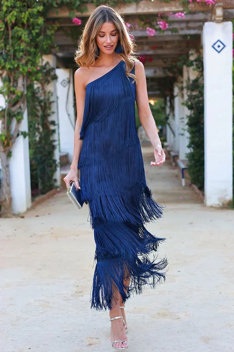 Product Image for WW | Mehrschichtiges Kleid Im Lagenlook Mit Quasten, Blau / XL