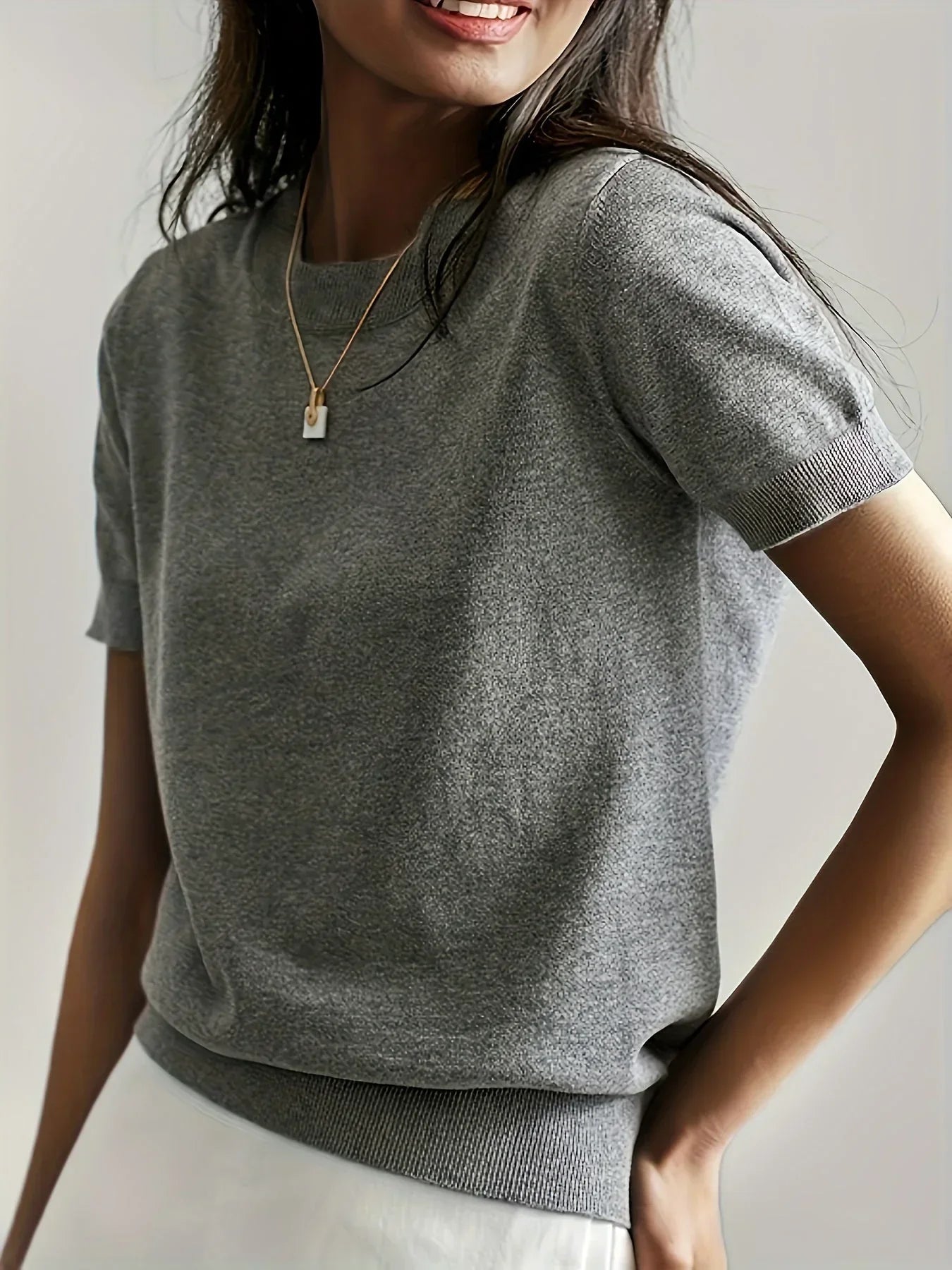 Product Image for WW | Casual Frühling Pullover mit Kurzen Ärmeln, Grau / XL