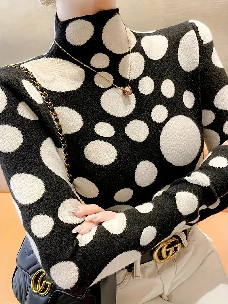 Product Image for WW | Fröhlicher Polka Dot Pullover Mit Rundhalsausschnitt Für Damen, Schwarz / XL