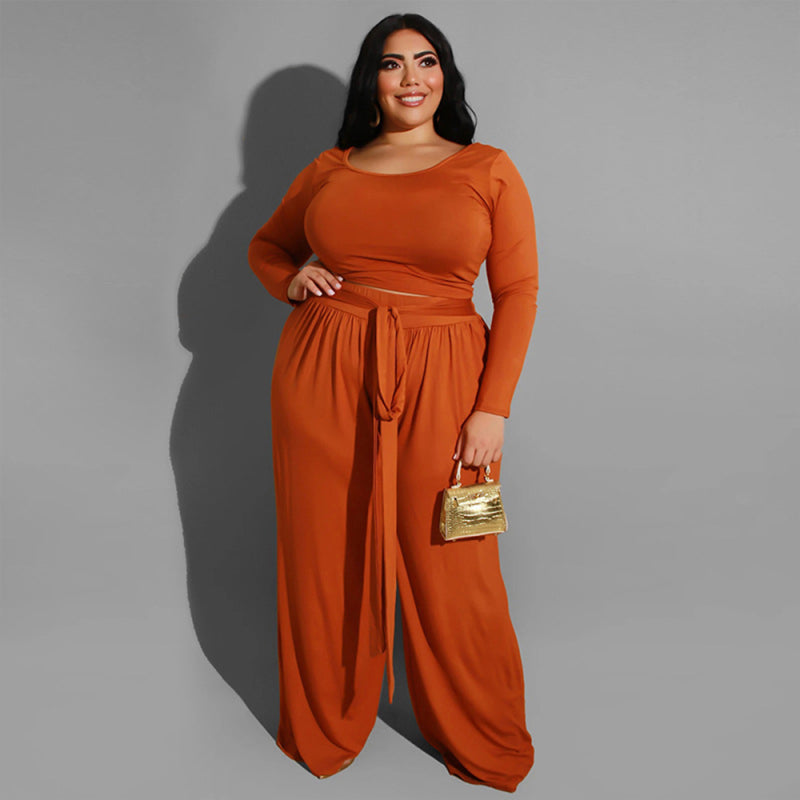 Product Image for WW | Damen Braunes Strickhosen Und Oberteil Satz, Orange / 4XL