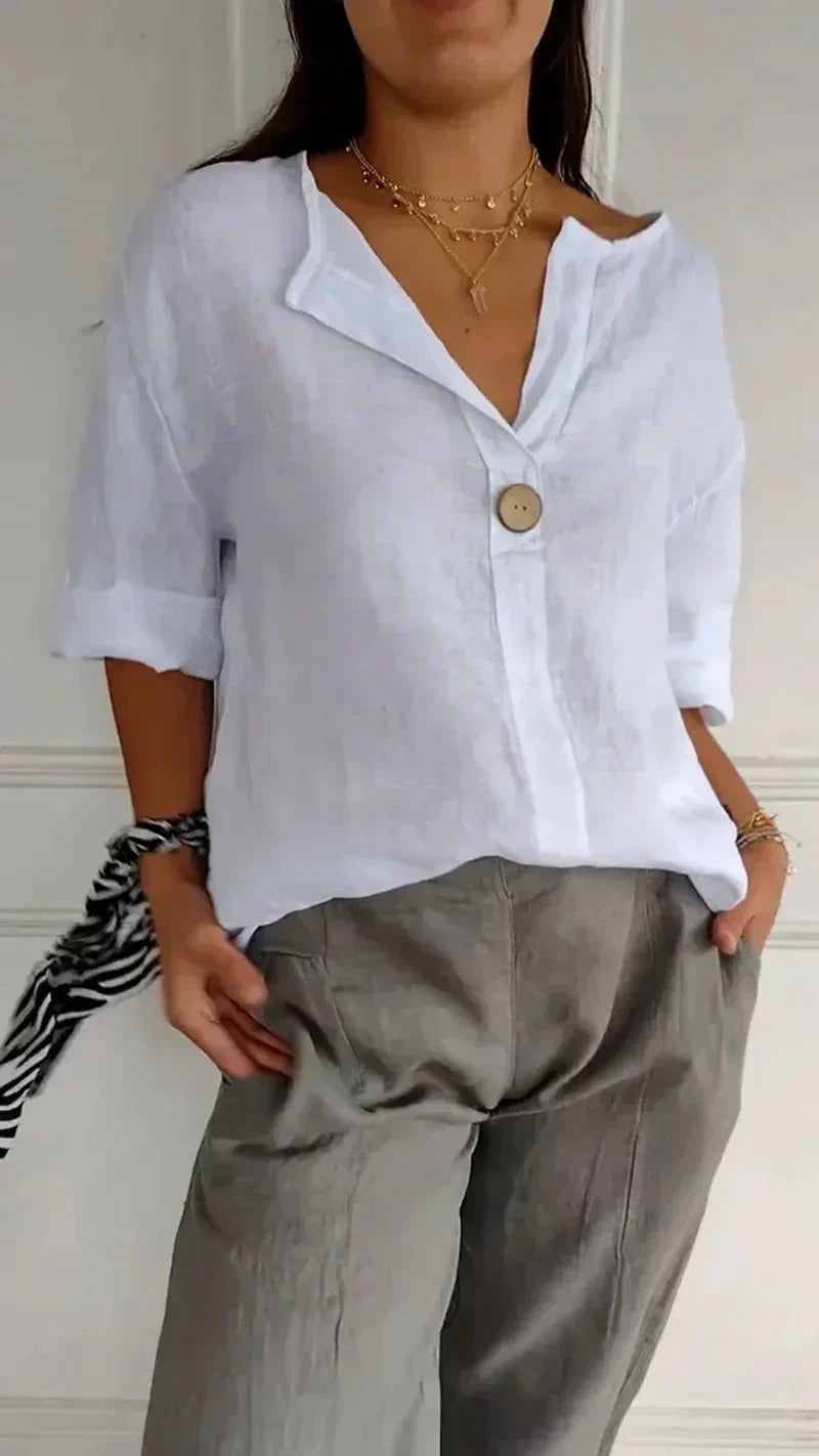 Product Image for WW | Lässige Baumwoll- und Leinenbluse für Damen, Weiß / S