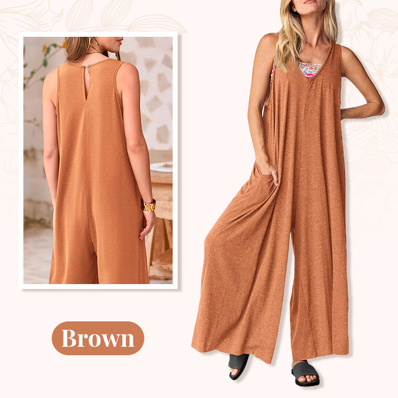 Product Image for WW | Lässiger V-ausschnitt Ärmelloser Overall Mit Weitem Bein Für Frauen, Braun / 2XL / FR 46