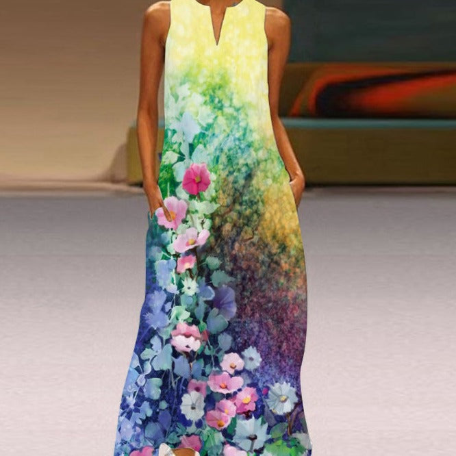 Product Image for Auro Farbenfrohes Maxikleid – Luftiges Boho-Sommerkleid mit Farbverlauf, Atmungsaktiver Stoff, Hochelastische Milchseide WOLFF Gelb / 50