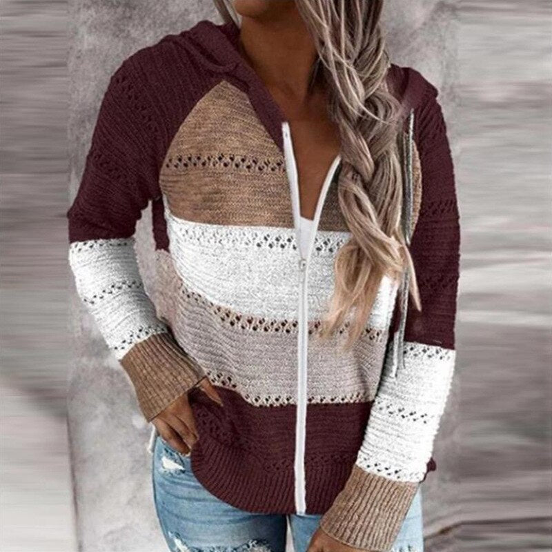 Product Image for Wolff | Bunt gestreifte Strickwesten im Ibiza-Boho-Stil für Damen - Trendy und bequem, Rotwein / 4XL