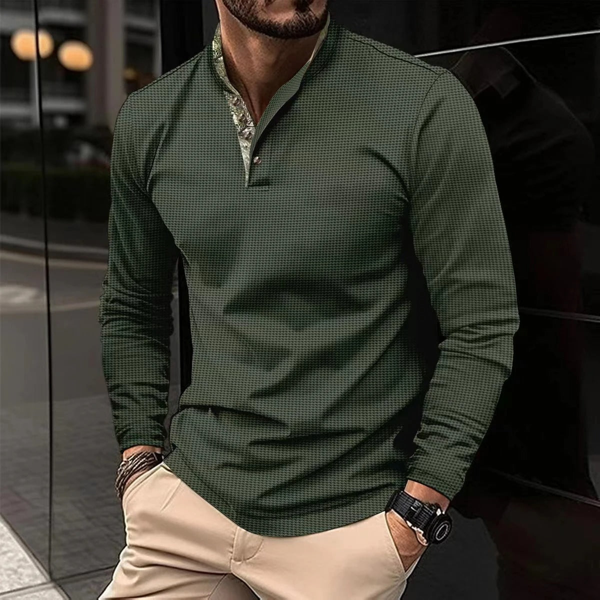 Product Image for WW | Lässiges Langarm T-shirt Für Männer, Olive Grün / S