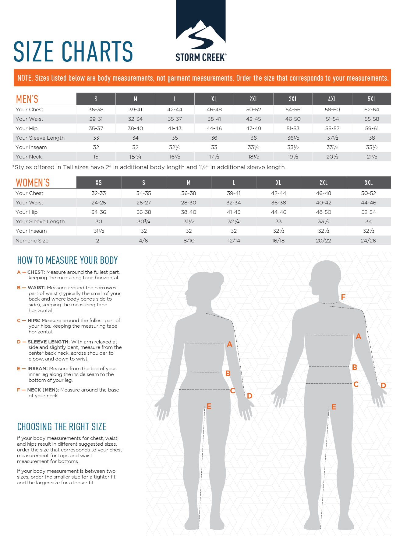 Fit & Size Charts – Storm Creek