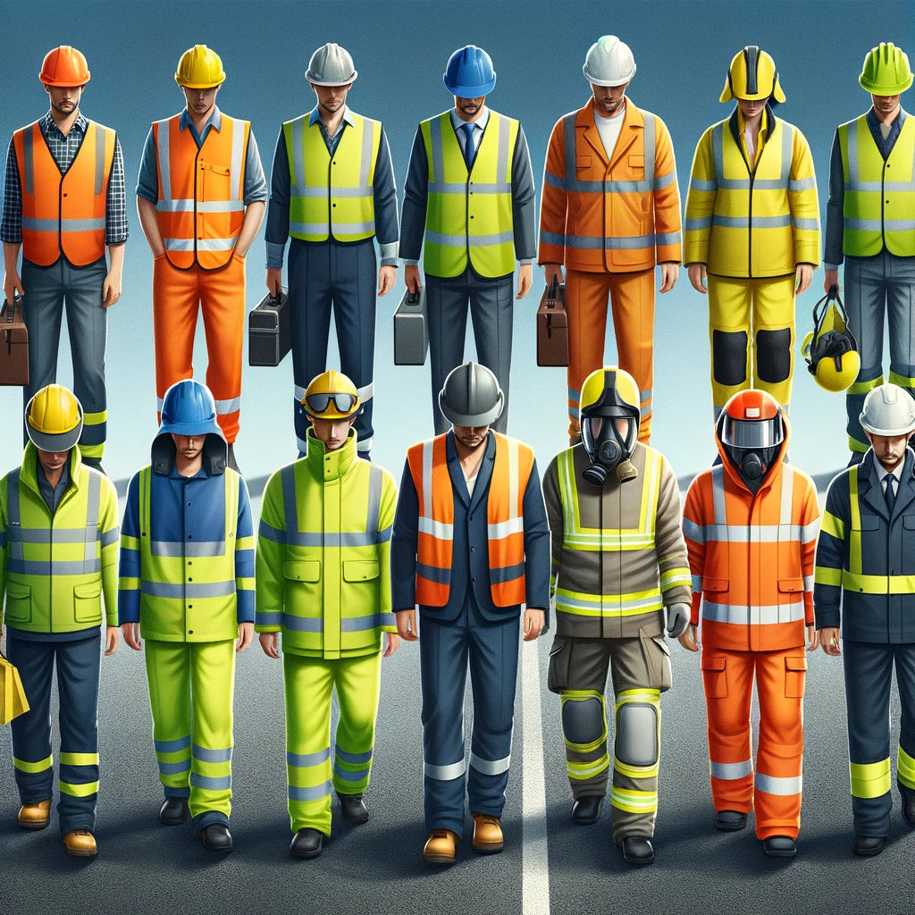 A diverse group of workers in various environments, showcasing the importance of selecting the appropriate class of high-visibility gear.