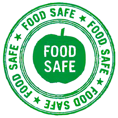 The food safe logo with Food Safe written around the outside circle and a green apple in the middle