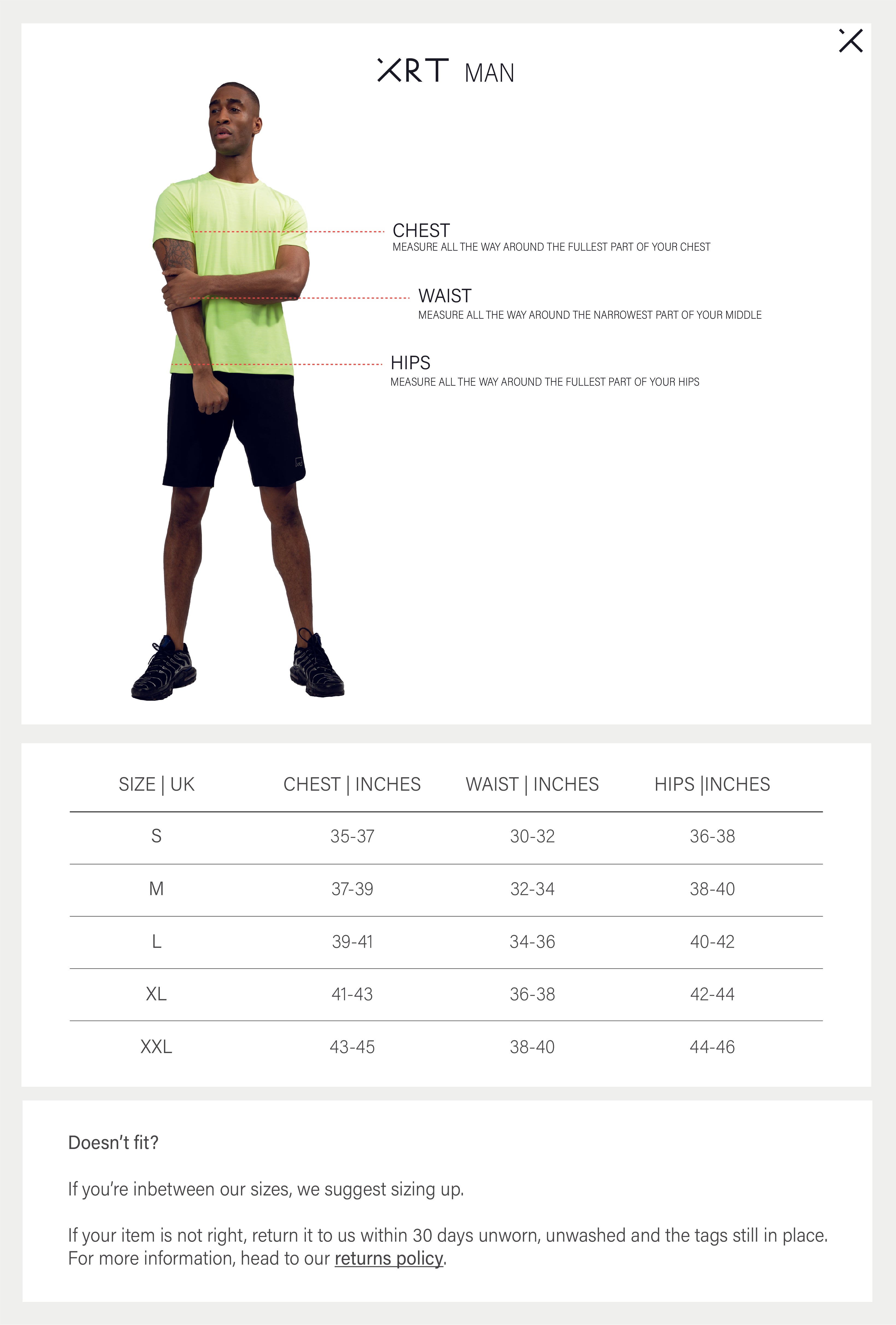 Size Guides | XRT UK | Activewear