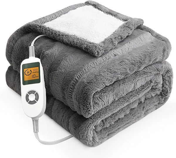 electric heated throw in grey