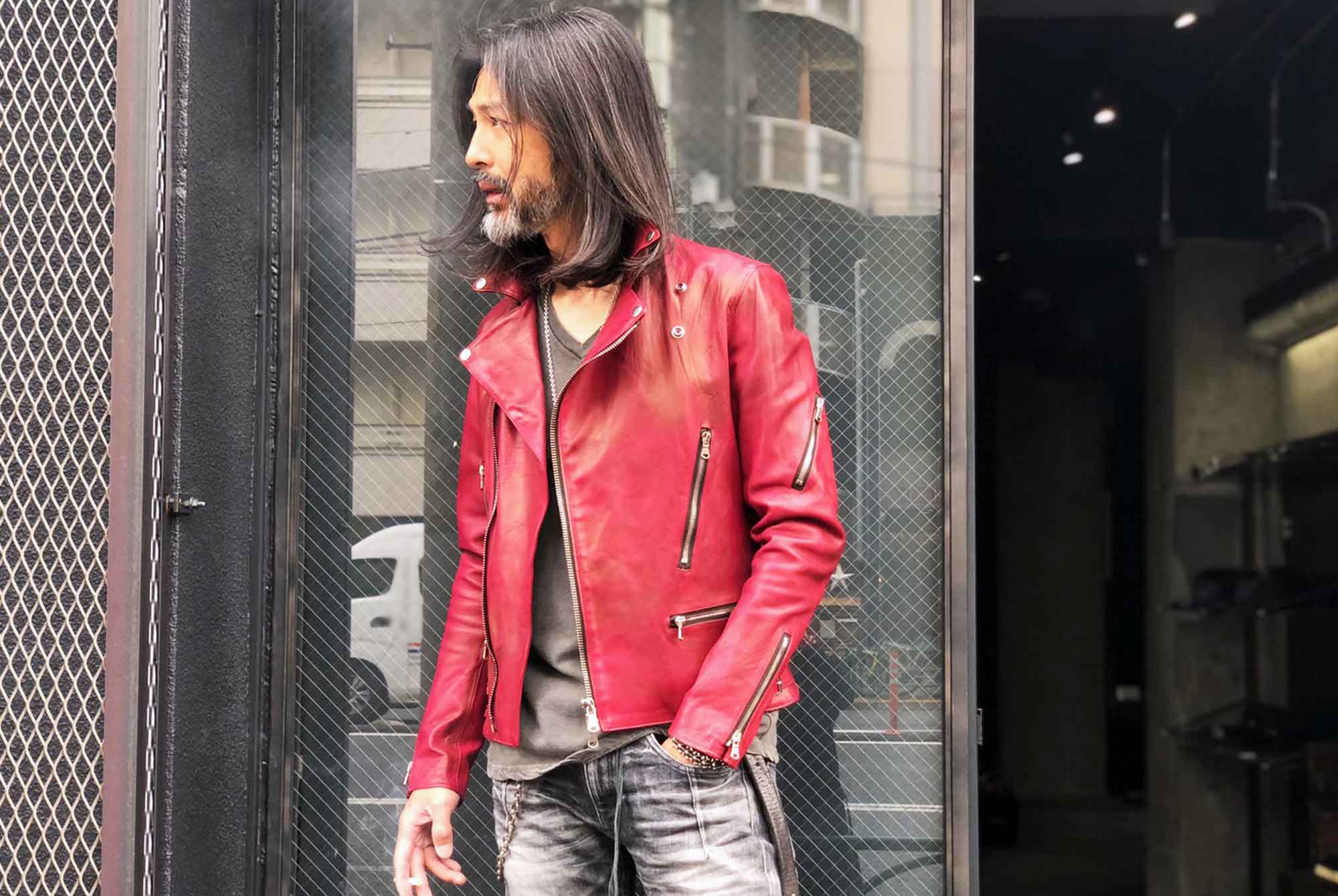 ネイビーシー STRUM 定価20万 17SS ダブルライダースジャケット