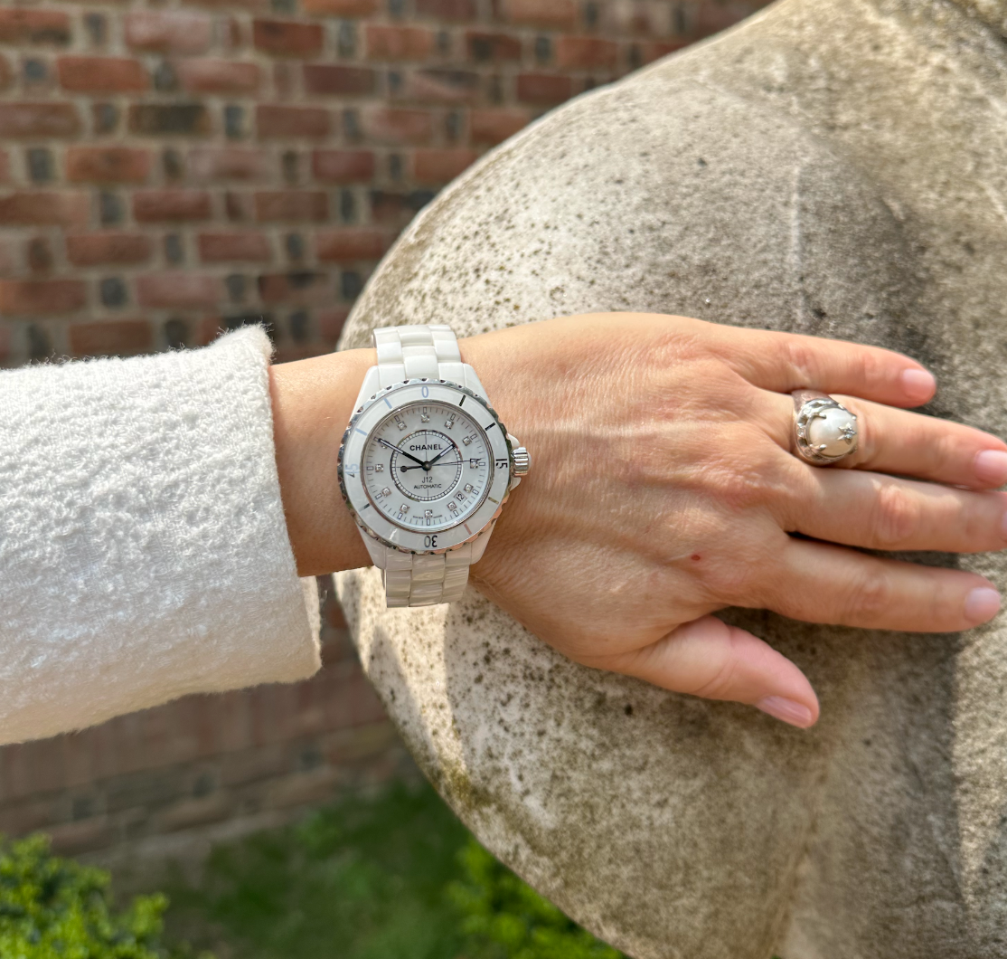 Chanel J12 Diamonds Quartz Mother of Pearl White Dial White Steel Strap  Watch for Women - J12 H2570