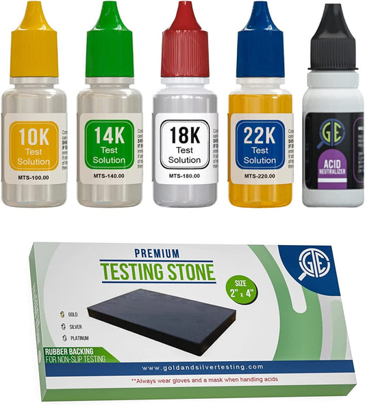 Gold Test Kit 10K - 14K - 18K Solutions - Test Stone