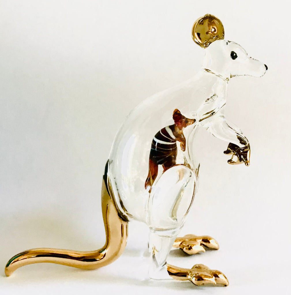 Gold + Glass - Kangaroo Arts Lying kissing Webb Baby – with 3 Joey