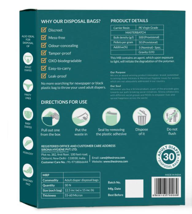Sirona Premium Adult Diaper Disposal Bags - 30 Bags