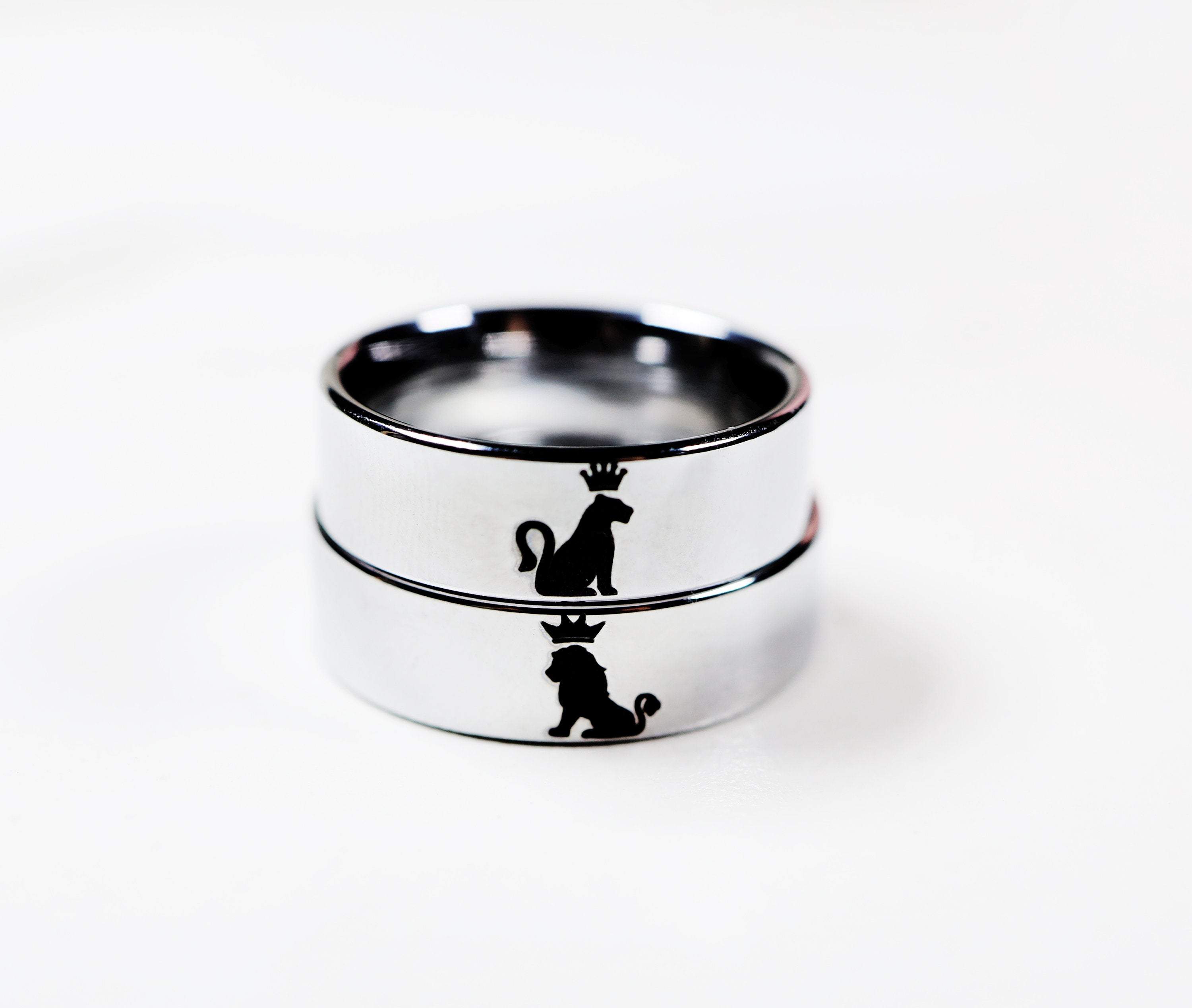 Lion and Lioness Couples Rings Tungsten Carbide, Lion and Lioness Ring