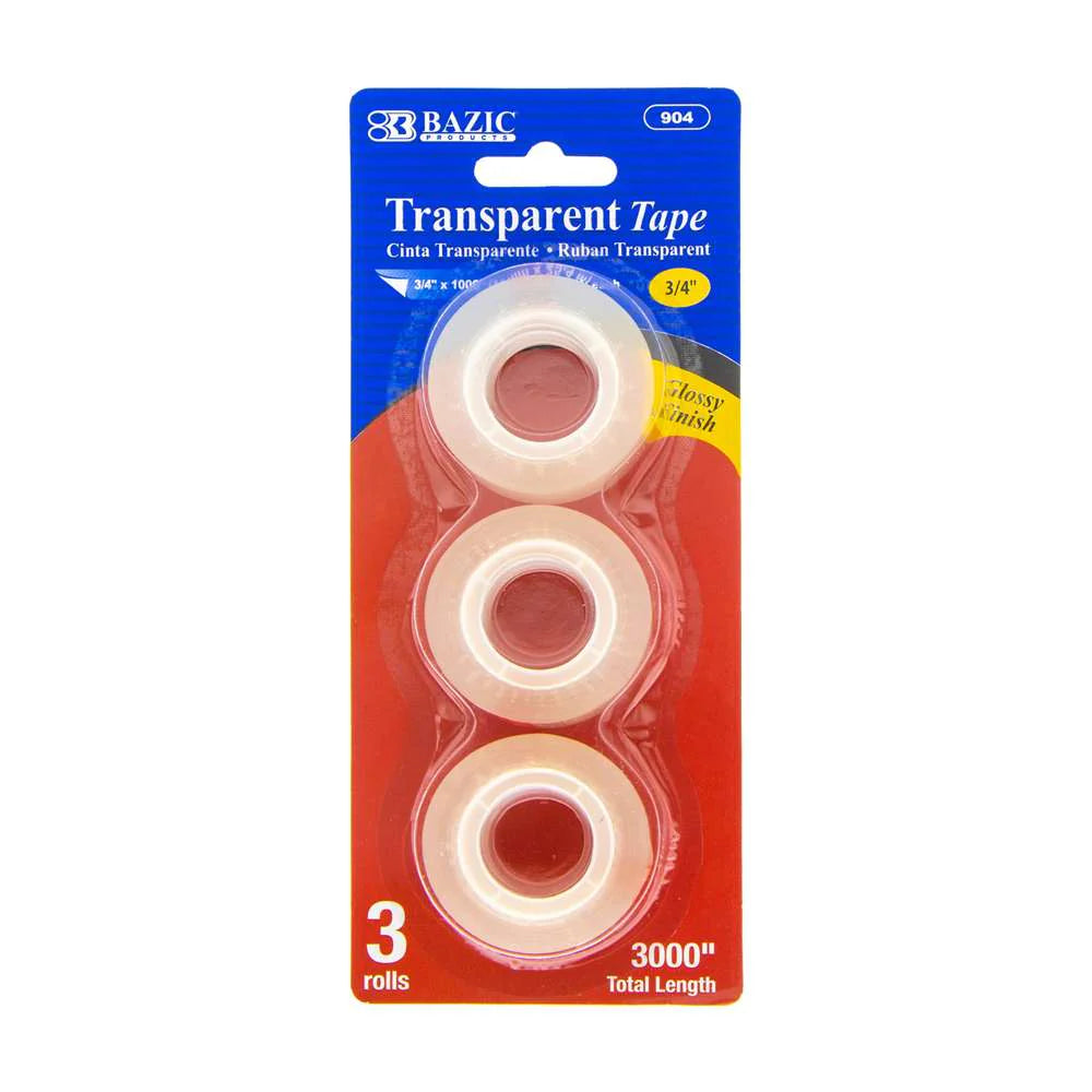 BAZIC 3/4" X 1000" Transparent Tape Refill (3/Pack), pack of 24