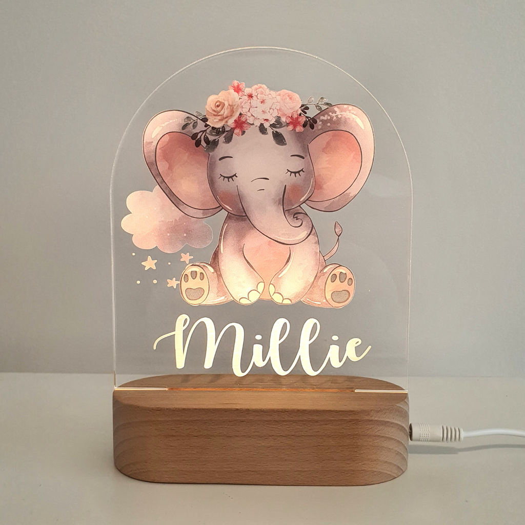 Personalied Baby Gifts - Personalised Night Light - Elephant Girl