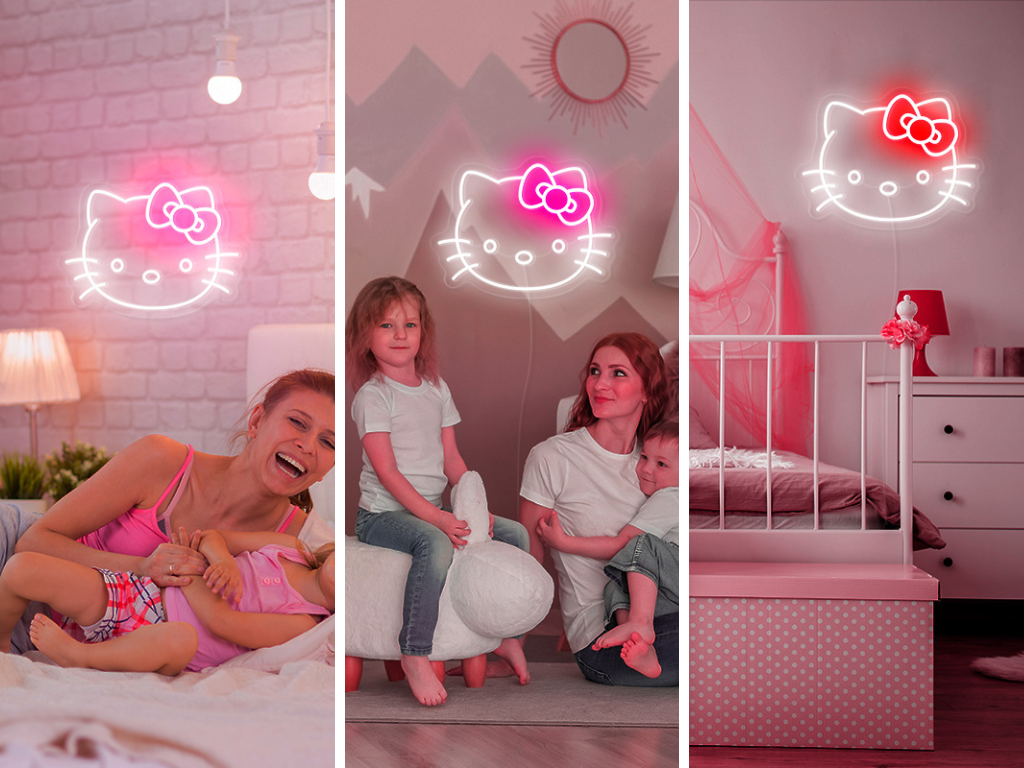 Cute Anime Kitty with Bow LED neon wall art in three colours: Pink, Deep Pink and Red