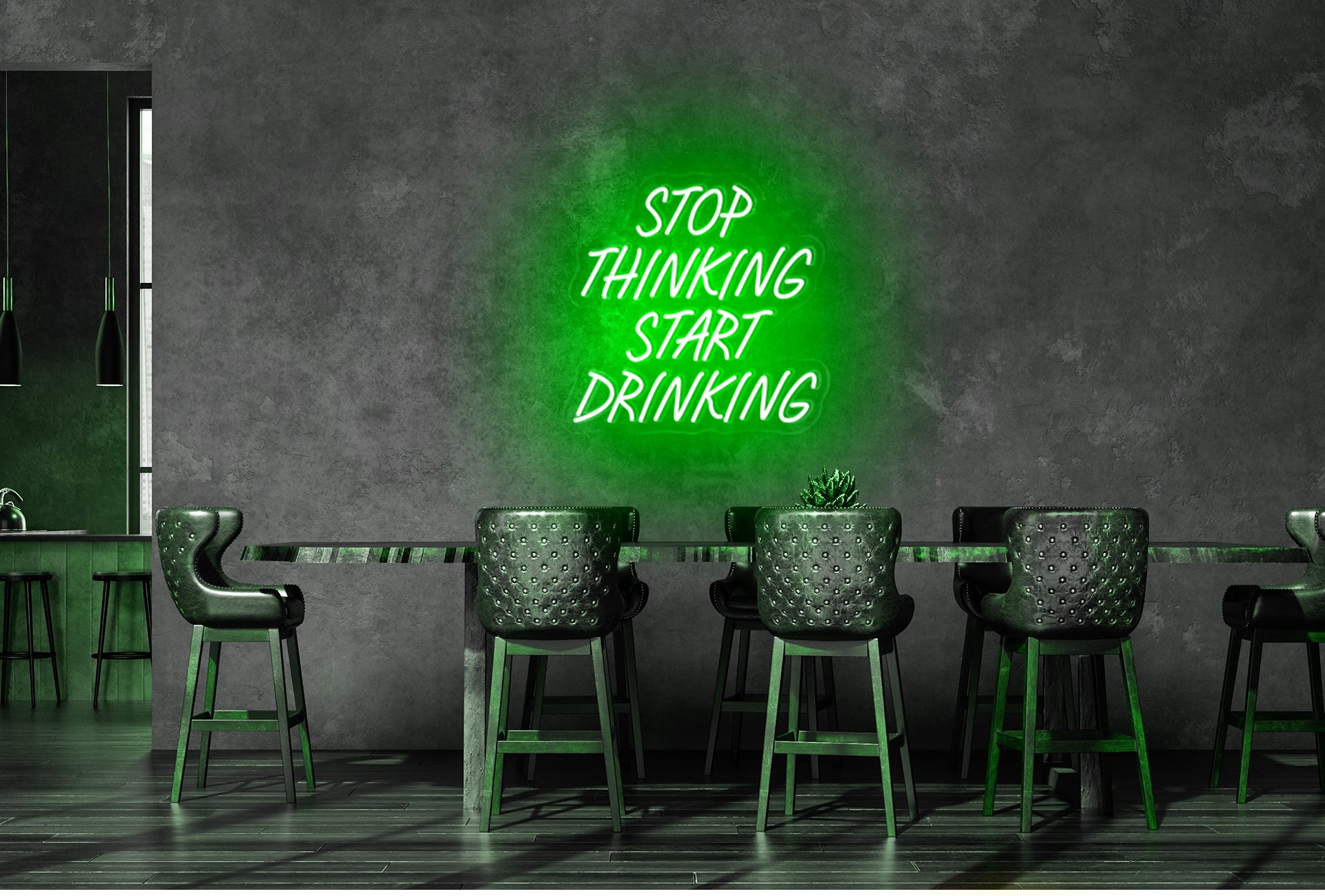Stop thinking start drinking neon sign
