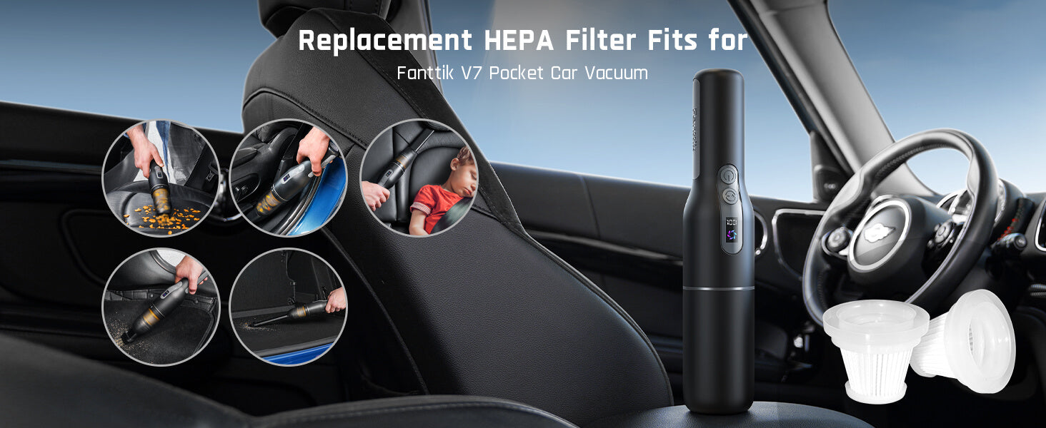 Fanttik 2-Pack Replacement HEPA Filter for V7 Pocket Car Vacuum