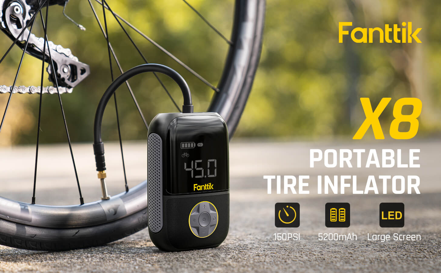 Fanttik X8 Portable Tire Inflator, Ultra-Lightweight for Motorcycle tire, Cordless Air Compressor Pump