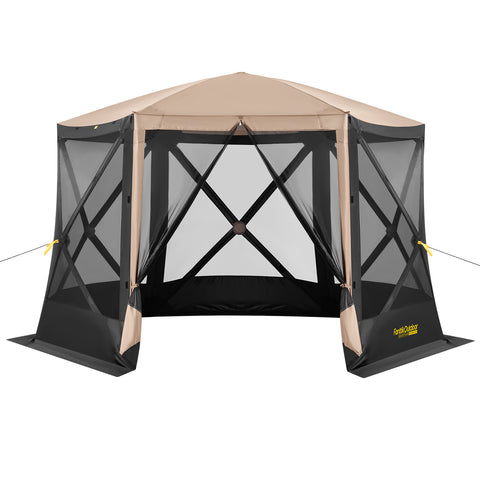 Zeta D8 Pro Max Camping Canopy Gazebo Tent, 8 Person Pop-up Screen Tent for Camping 6 Sided Shelter Tent with 2 Wind Panels & Carrying Bag Easy Set up in 60 Seconds