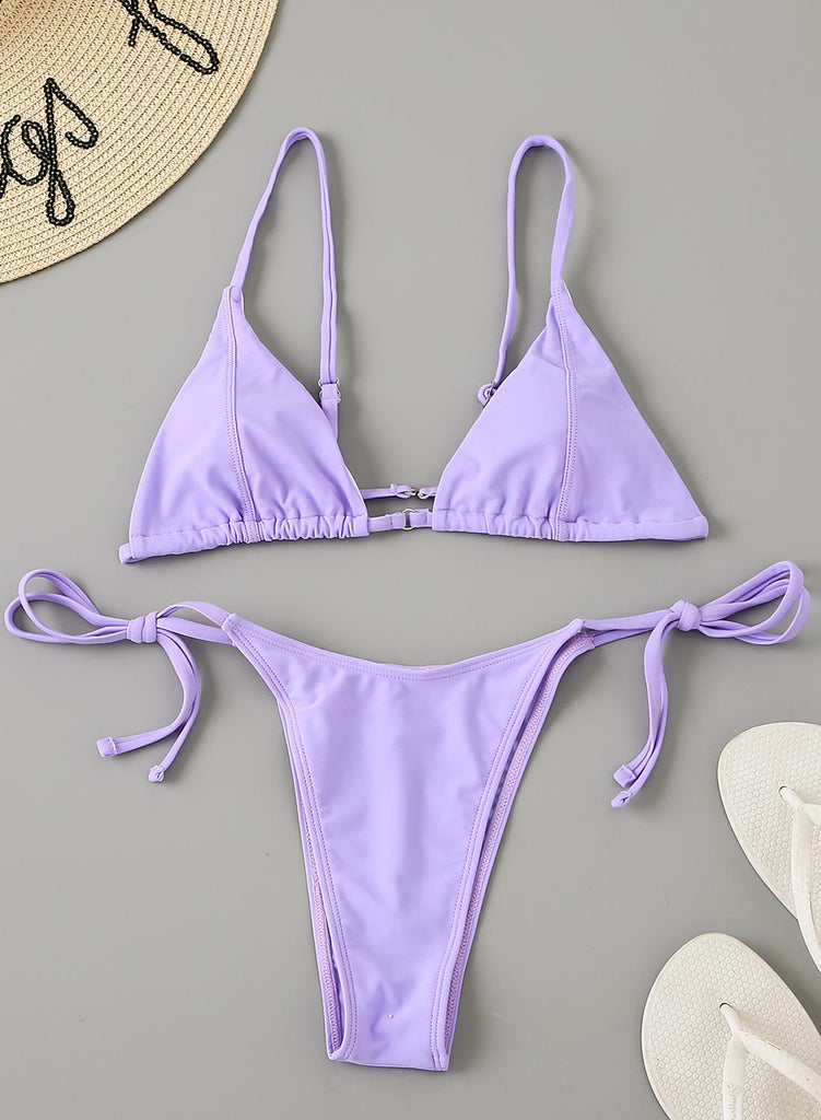 Purple Women's Bikinis Floral Sleeveless Adjustable Spaghetti Padded Knot Vacation Sexy Beach Bikini LC431094-8