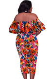 Off Shoulder Floral Plus Size Midi Dress