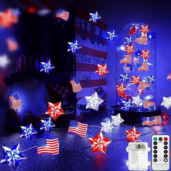 4th Of July Star American Flag String Lights For Independence Day ...