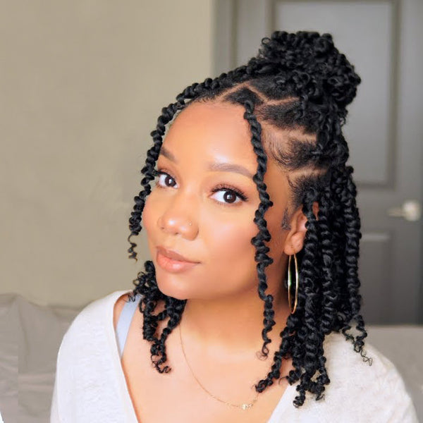 Pre-twisted Passion Twist Crochet Hair with Curly Ends Pre looped Synt ...