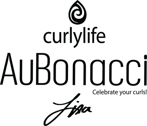 Signature line with AuBonacci and curly life logos and the tag line to celebrate your curls.  Signed by Lisa.