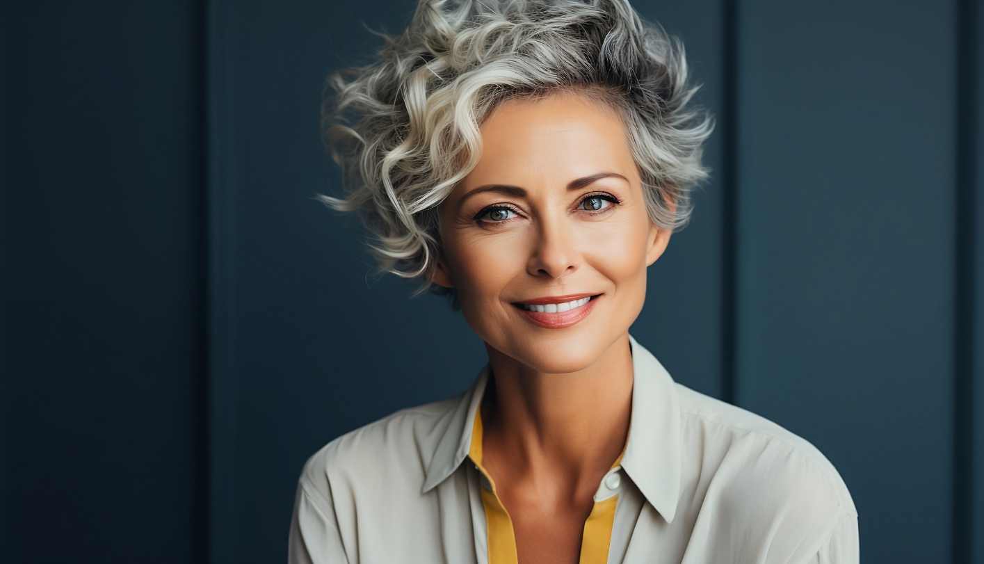 Growing Gray Gracefully - Elegant woman with short graish blonde hair