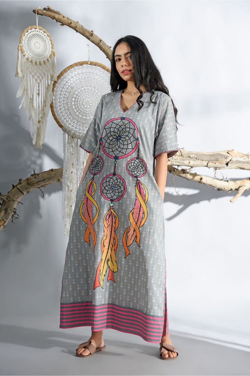 Dreamcatcher Ash Grey Long Nightgown - Dreamcatcher Collection -DreamSS by Shilpa Shetty