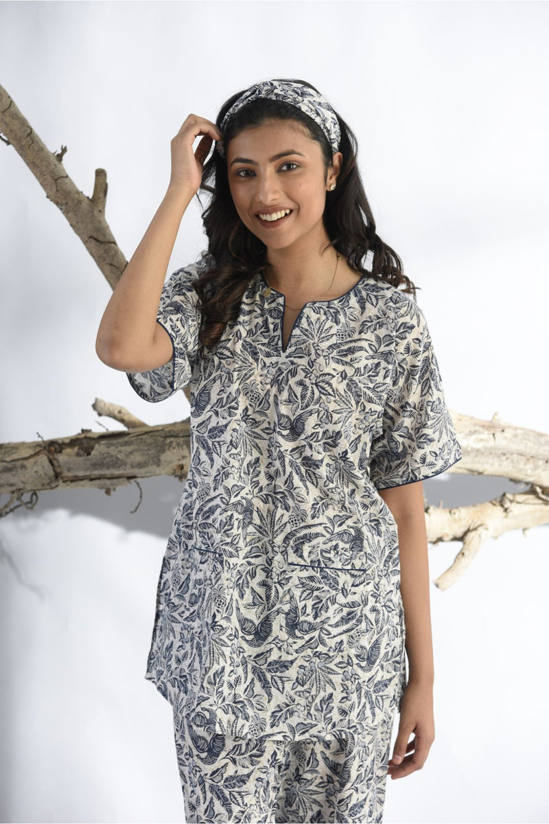 Navy Blue Ethnic Print Kurta & Pyjama Set - Navy Blue - Ethnic Collection -DreamSS by Shilpa Shetty
