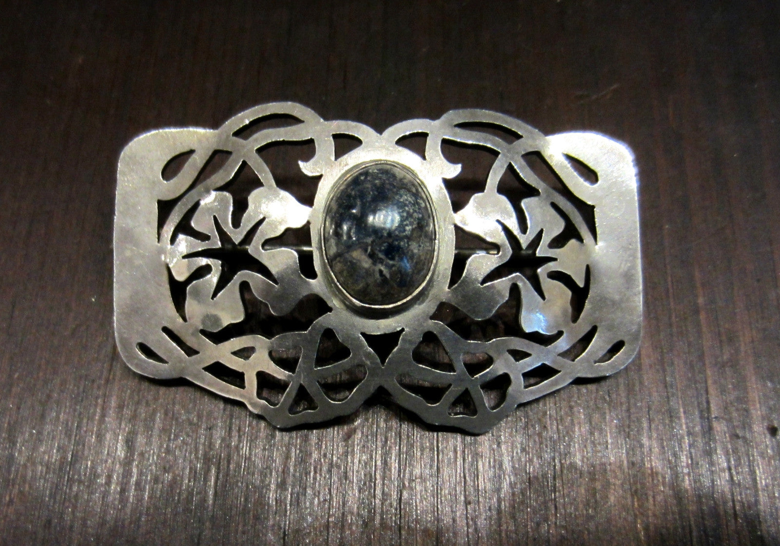 Arts & Crafts Blue Jasper Flower Brooch Sterling c. 1900 | Bavier Brook