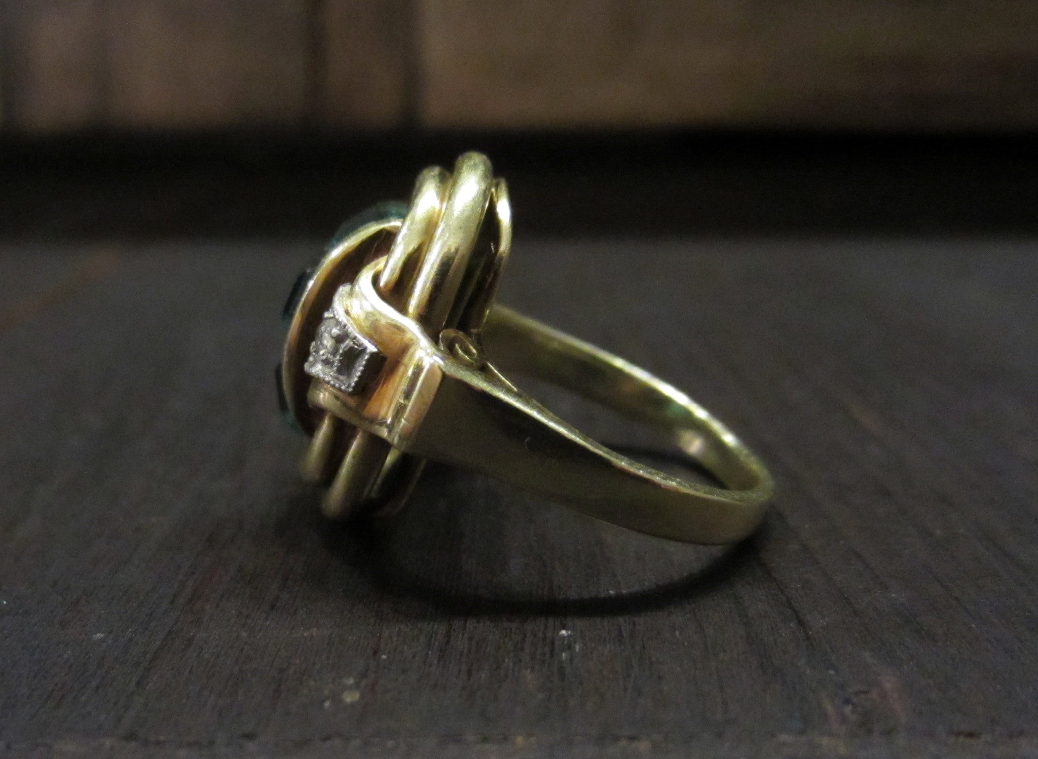 SOLD--Retro Tourmaline and Diamond Ring 14k c. 1940 | Bavier Brook