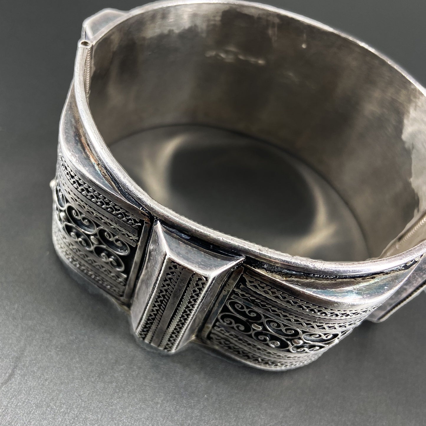 SOLD--Antique Wide Ornate Hinged Bangle Sterling c. 1930 – Bavier Brook ...