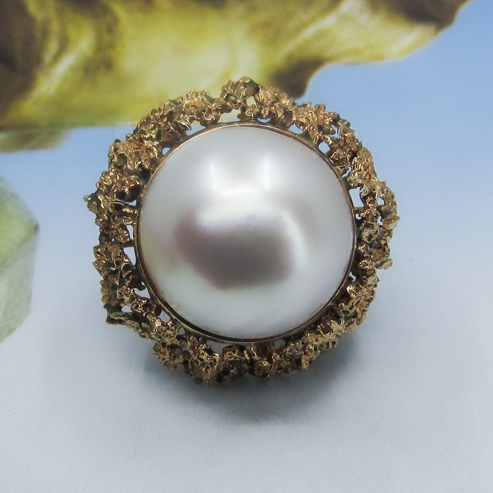 MidCentury HUGE Mabe Pearl Cocktail Ring 14k c. 1960 – Bavier Brook ...