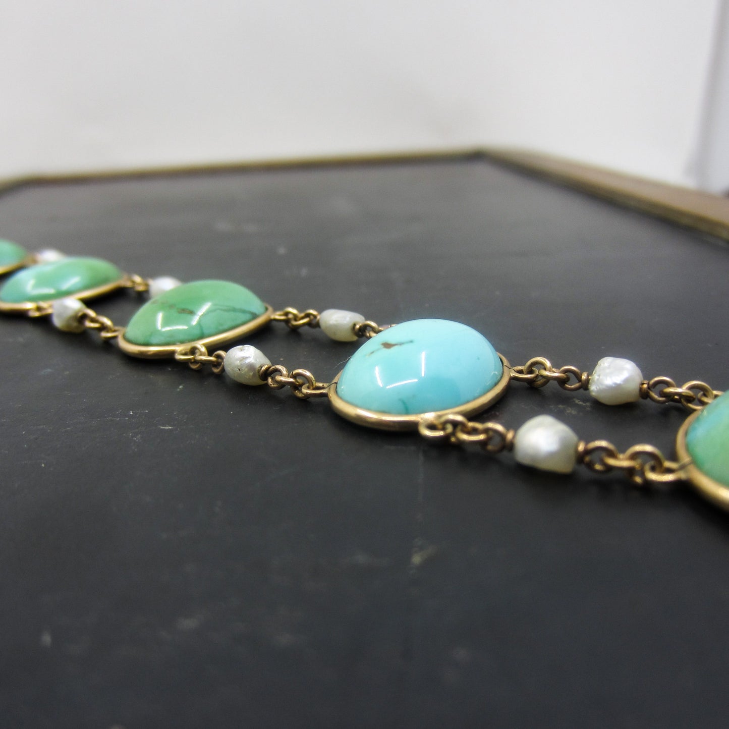 Edwardian Turquoise and Pearl Bracelet 14k c. 1910