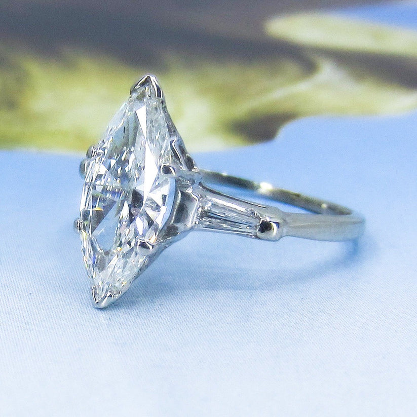 Mid-Century Old Cut Marquise 1.62ct Diamond Engagement Ring 14k c. 195 ...